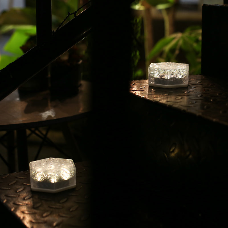 Moderna luz de paisaje para césped con LED, azulejo de hielo hexagonal solar minimalista impermeable de ABS y PVC para patio al aire libre 