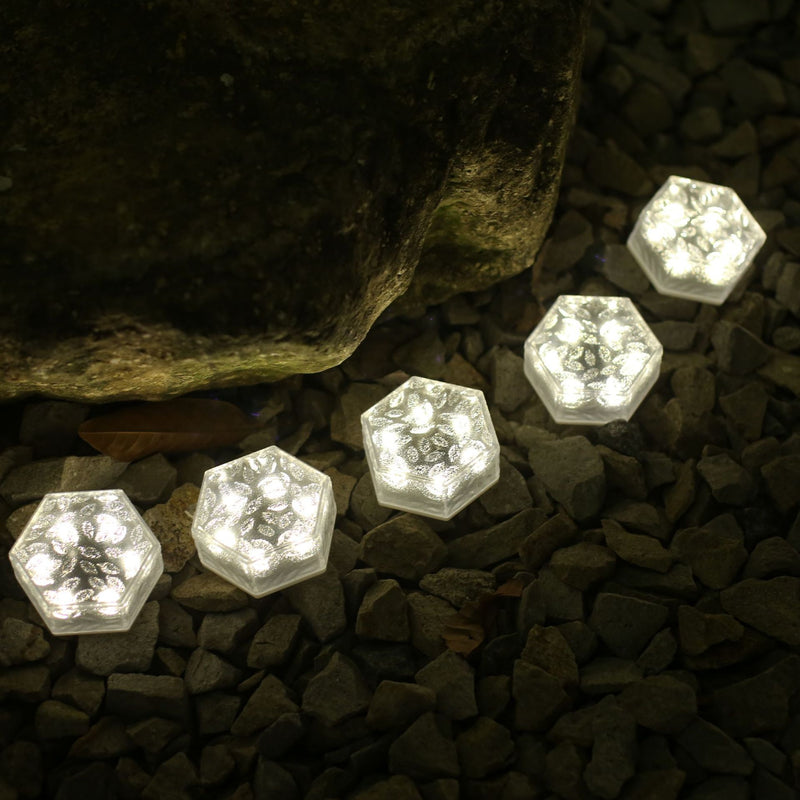 Moderna luz de paisaje para césped con LED, azulejo de hielo hexagonal solar minimalista impermeable de ABS y PVC para patio al aire libre 