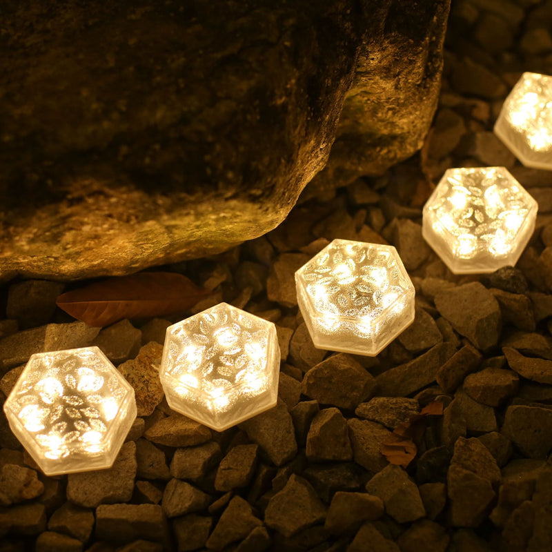 Moderna luz de paisaje para césped con LED, azulejo de hielo hexagonal solar minimalista impermeable de ABS y PVC para patio al aire libre 