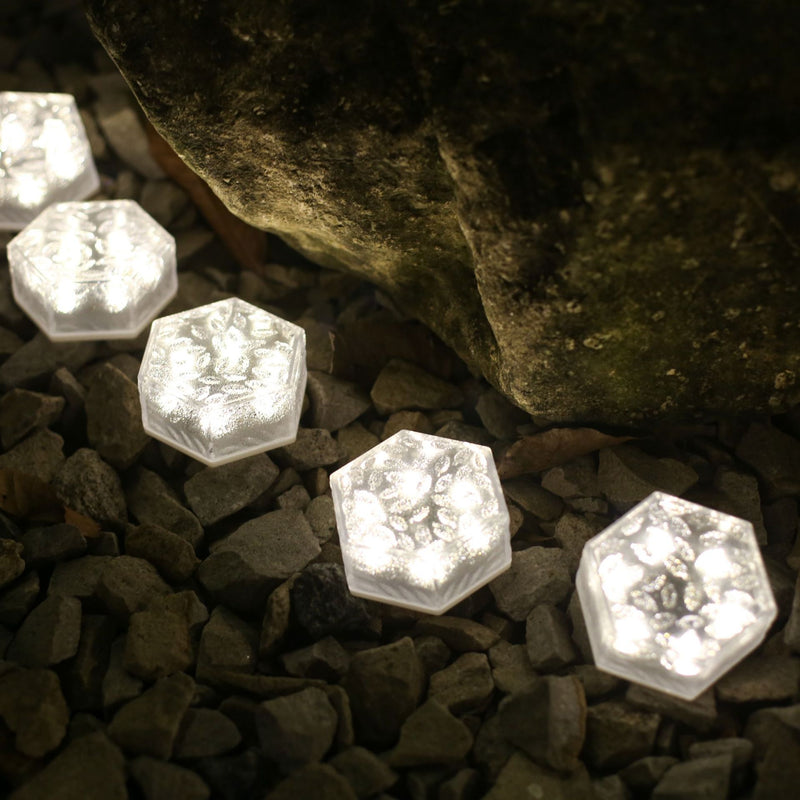Moderna luz de paisaje para césped con LED, azulejo de hielo hexagonal solar minimalista impermeable de ABS y PVC para patio al aire libre 