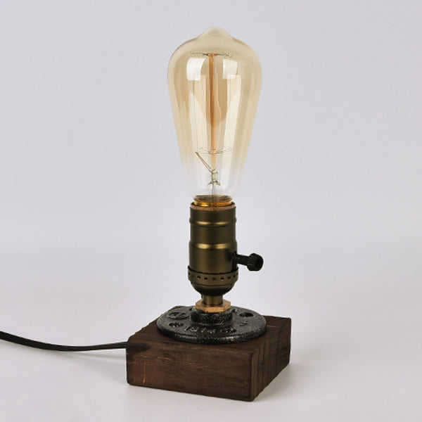 Traditional Vintage Square Round Iron Wood 1-Light Table Lamp For Bedroom