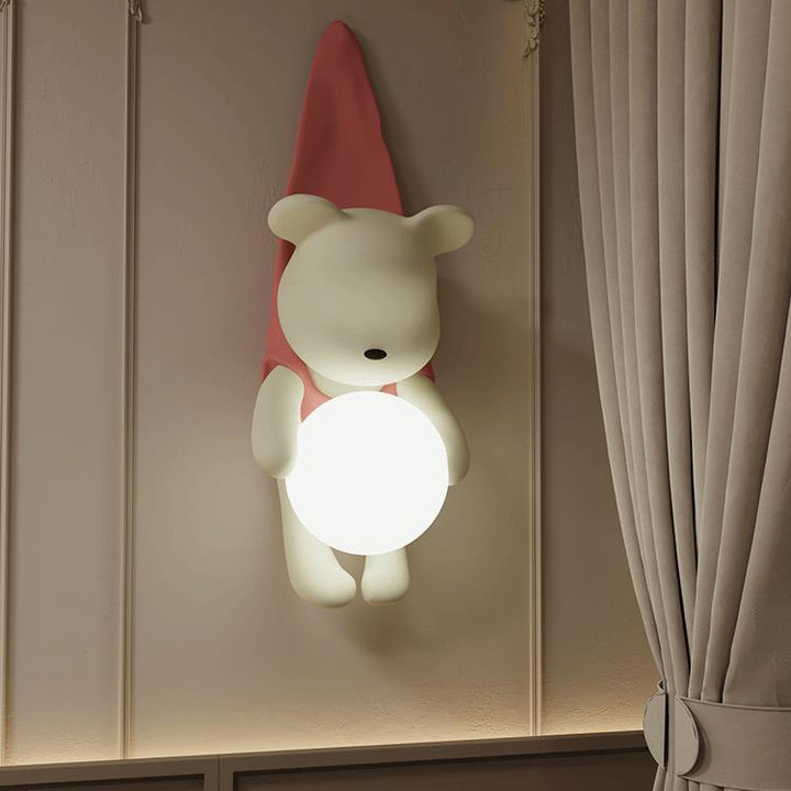 Applique murale contemporaine créative pour enfants en résine et plastique en forme d'ours avec 1 lumière pour chambre à coucher 