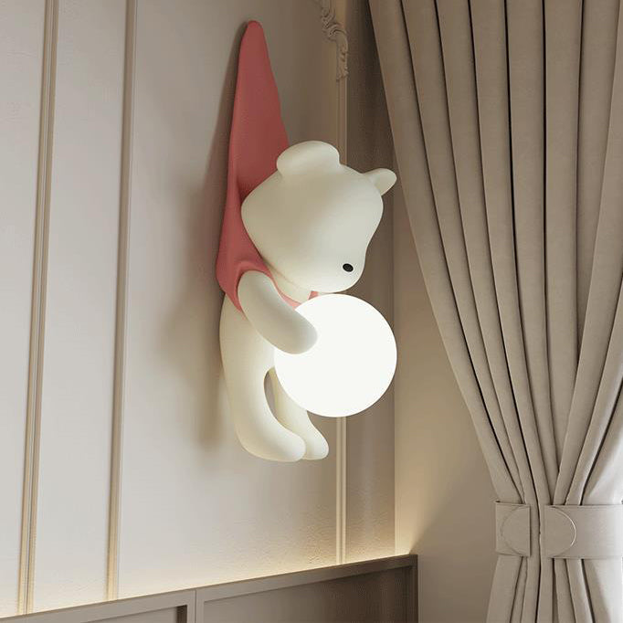 Applique murale contemporaine créative pour enfants en résine et plastique en forme d'ours avec 1 lumière pour chambre à coucher 