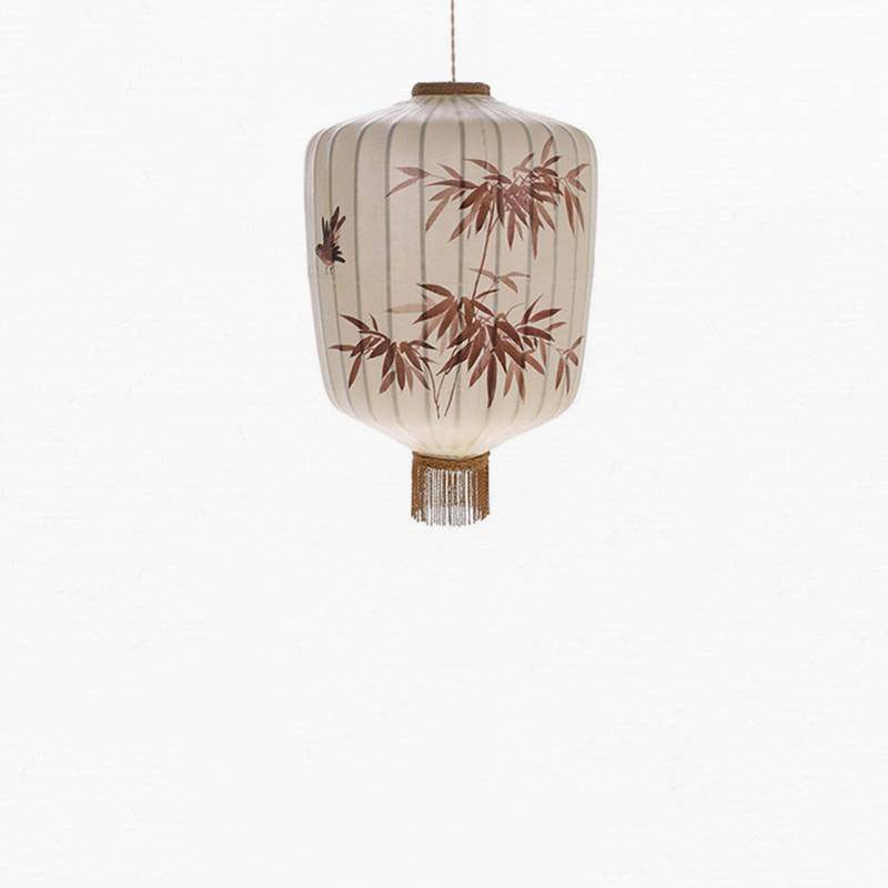 Traditionelle chinesische Bambusmuster Stoff Laterne Schatten 1-Licht Pendelleuchte für Esszimmer 