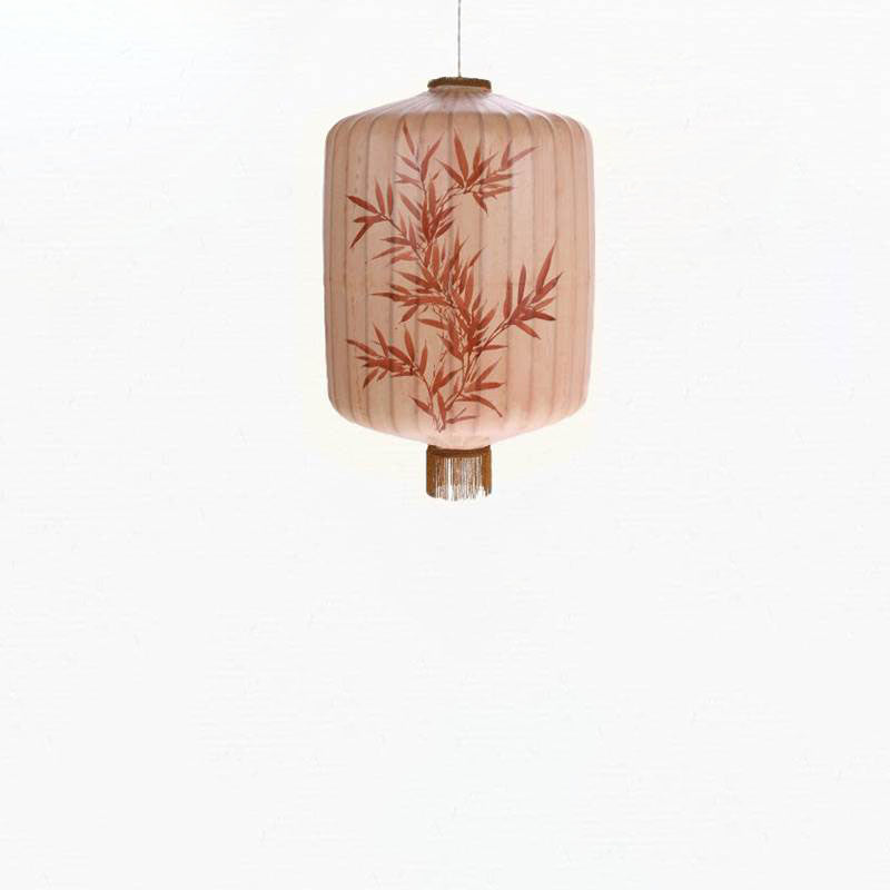 Traditionelle chinesische Bambusmuster Stoff Laterne Schatten 1-Licht Pendelleuchte für Esszimmer 