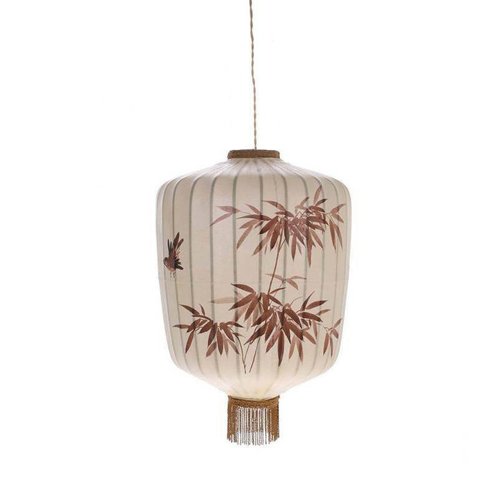 Traditionelle chinesische Bambusmuster Stoff Laterne Schatten 1-Licht Pendelleuchte für Esszimmer 