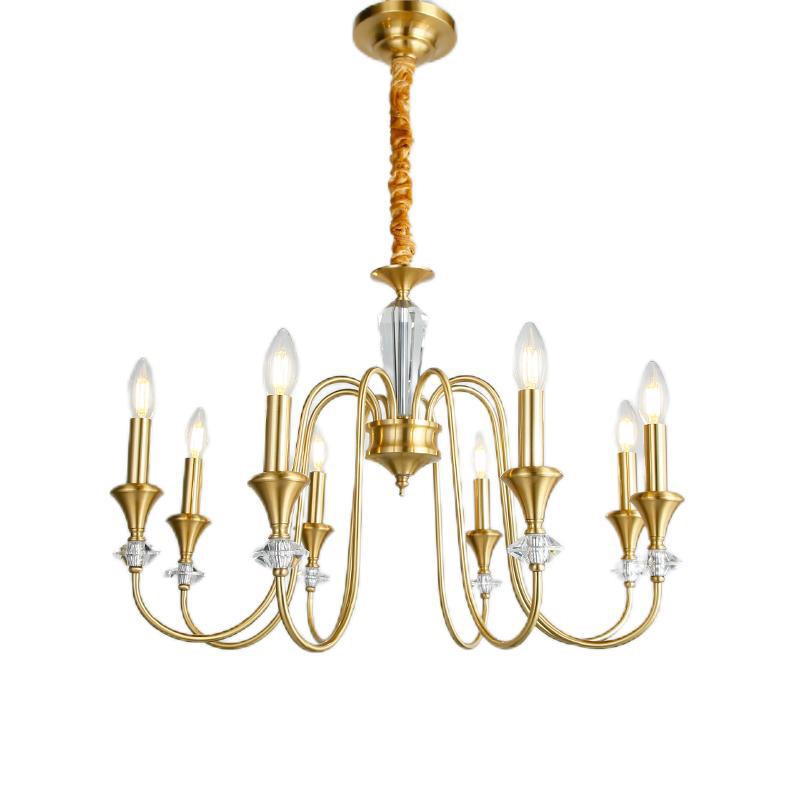 Chandelier contemporain de luxe en cuivre et cristal à 3/6/8 lumières pour salon 