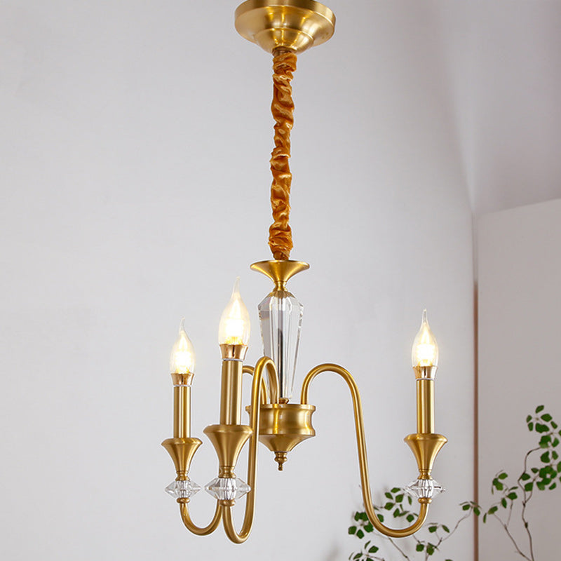 Chandelier contemporain de luxe en cuivre et cristal à 3/6/8 lumières pour salon 