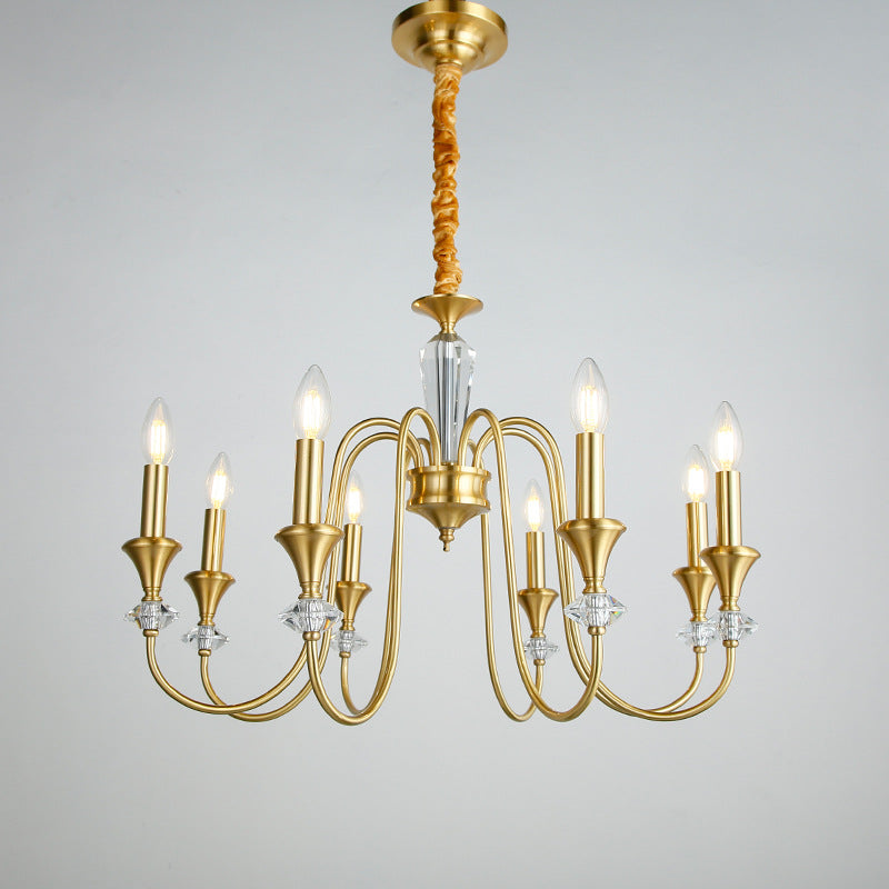 Chandelier contemporain de luxe en cuivre et cristal à 3/6/8 lumières pour salon 