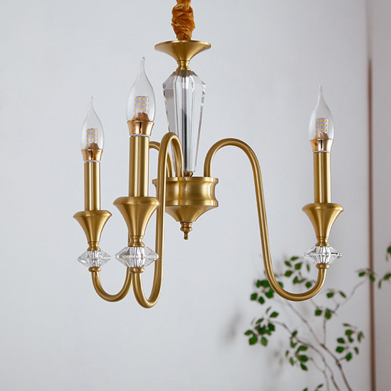 Chandelier contemporain de luxe en cuivre et cristal à 3/6/8 lumières pour salon 
