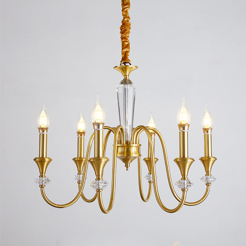 Chandelier contemporain de luxe en cuivre et cristal à 3/6/8 lumières pour salon 