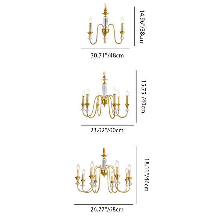 Contemporary Luxury Full Copper Crystal Candlestick 3/6/8-Light Chandelier For Living Room