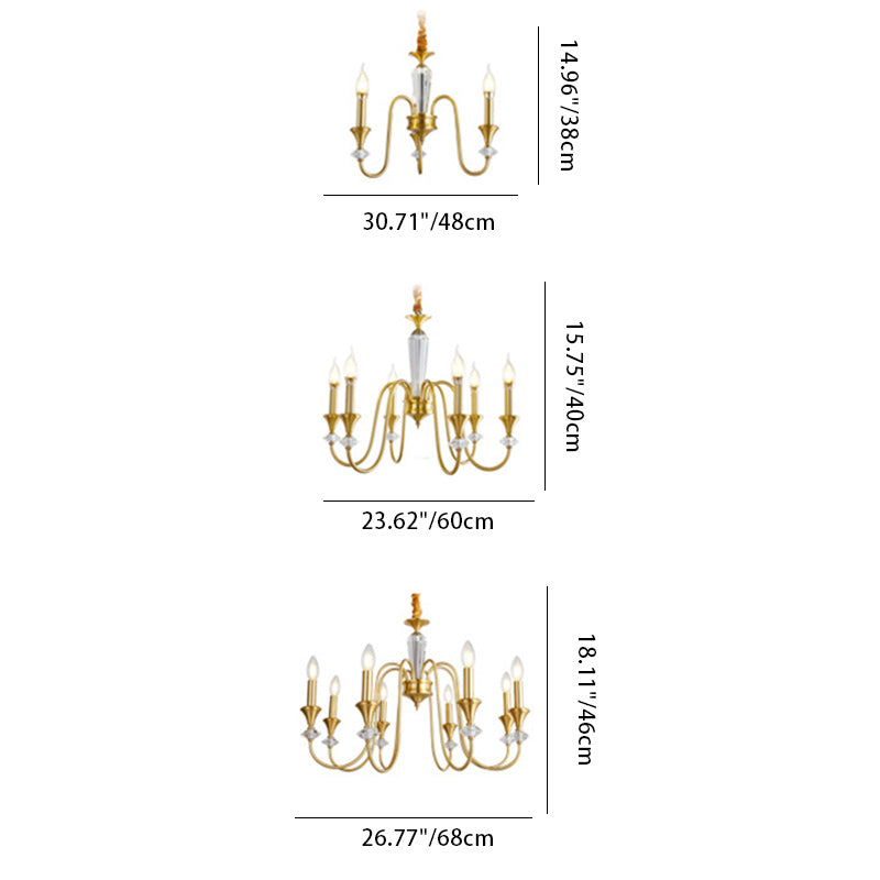Chandelier contemporain de luxe en cuivre et cristal à 3/6/8 lumières pour salon 