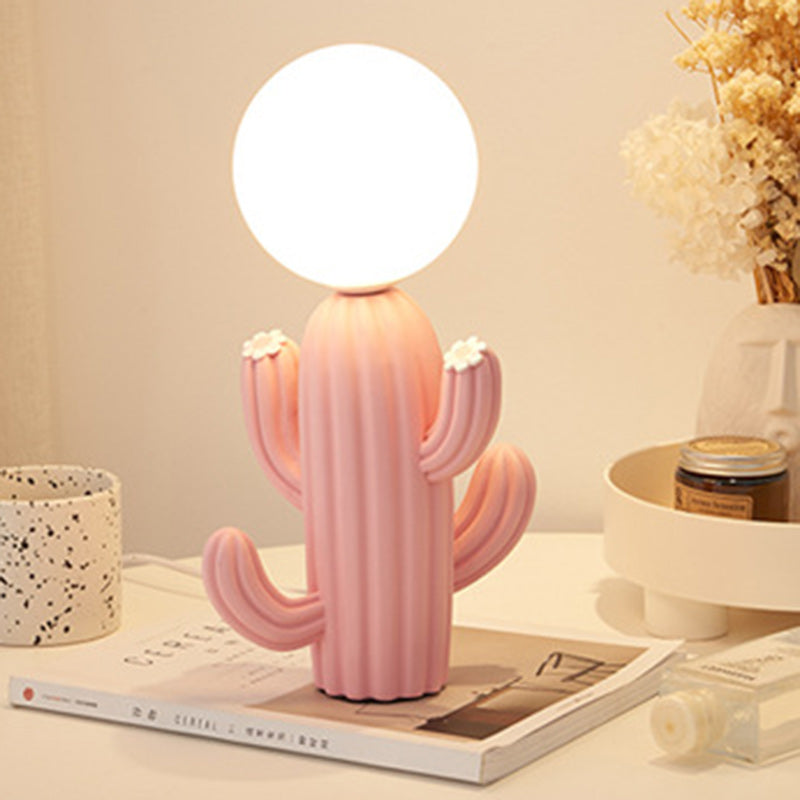 Zeitgenössische kreative pelzige Kaktus-Harz-Tischlampe mit 1 Licht für Schlafzimmer 