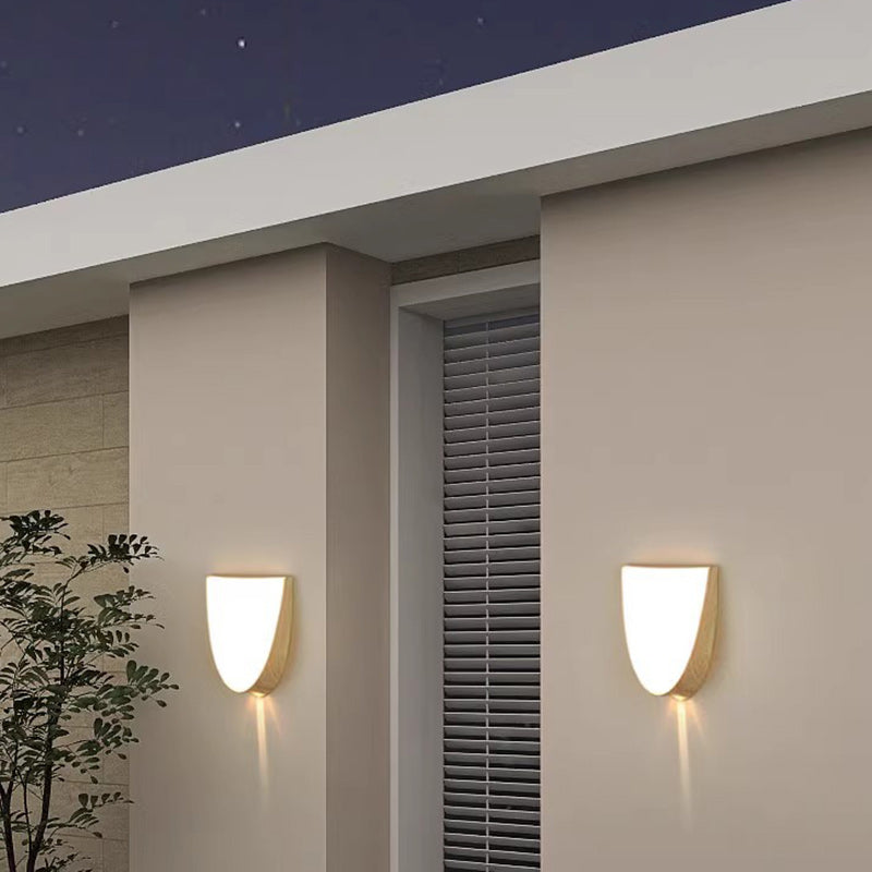 مصباح حائط خارجي مقاوم للماء بتصميم بسيط وعصري من ABS بحبوب الخشب البيضاوية LED للحديقة 