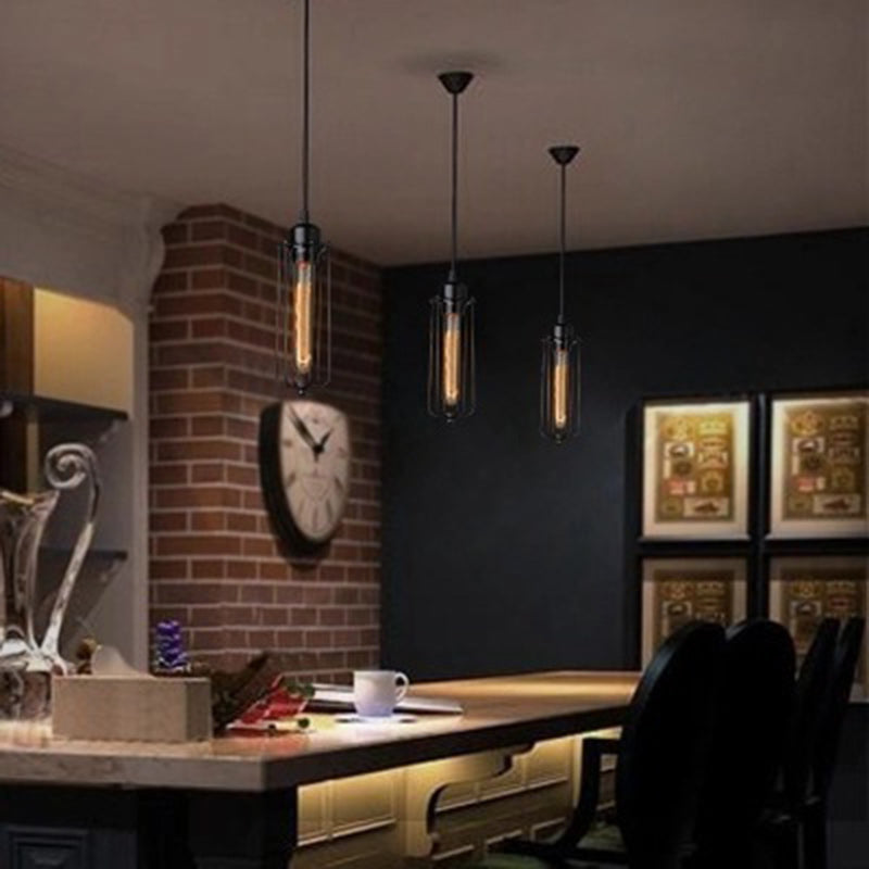 Lámpara colgante cilíndrica de hierro y vidrio contemporánea retro de 1 luz para comedor 