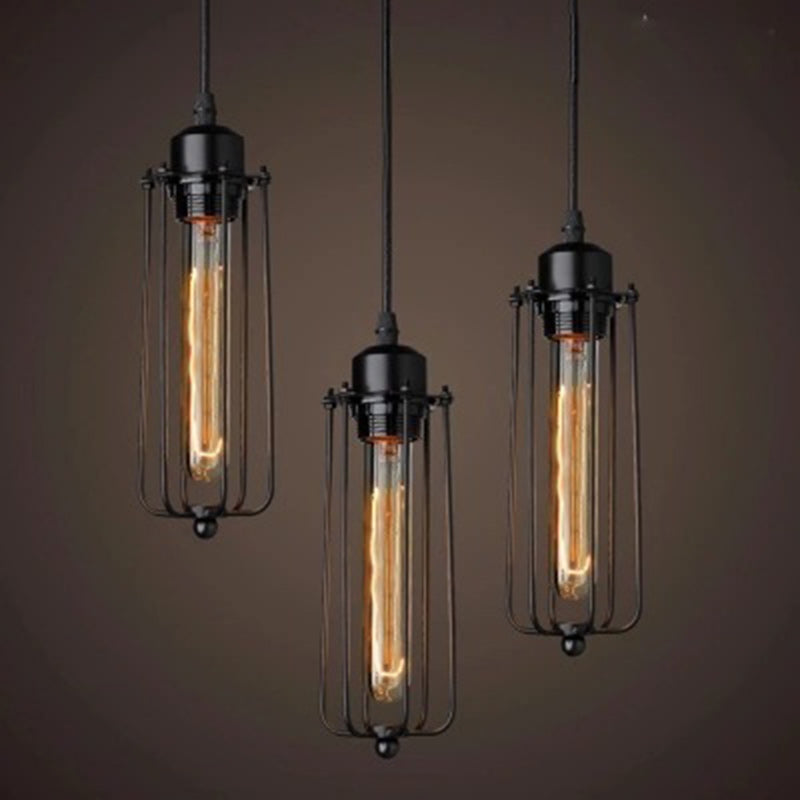 Lámpara colgante cilíndrica de hierro y vidrio contemporánea retro de 1 luz para comedor 