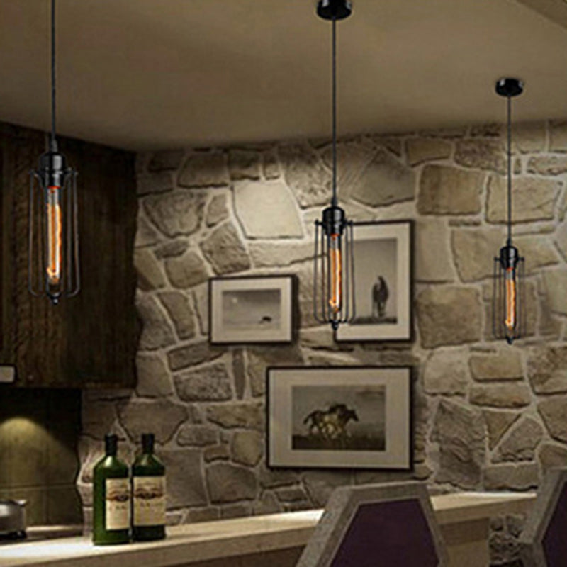Suspension Luminaire Contemporain Rétro Cylindrique en Verre et Fer à 1 Lumière pour Salle à Manger 