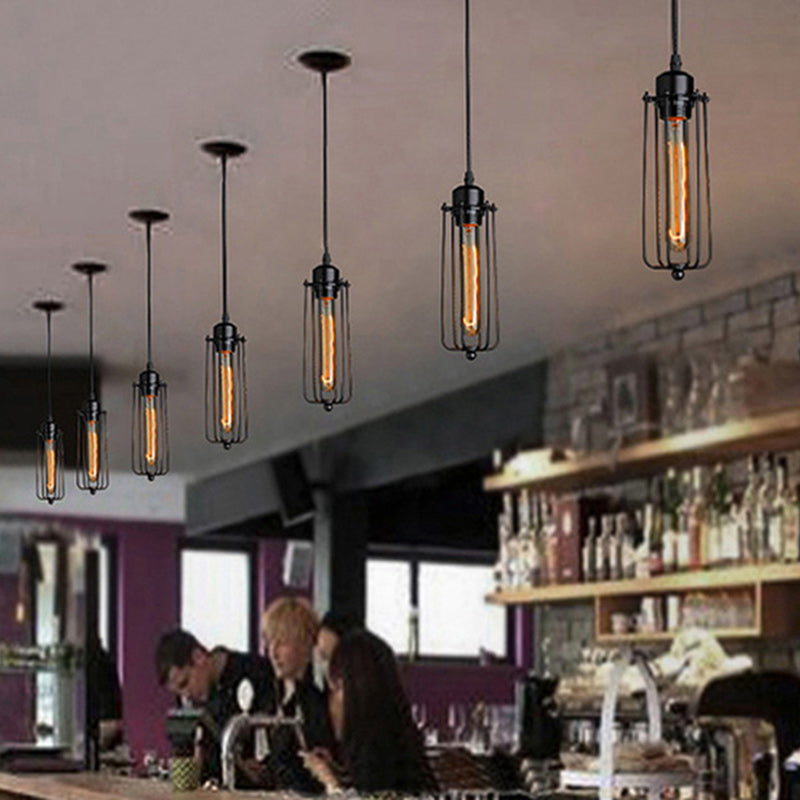 Lámpara colgante cilíndrica de hierro y vidrio contemporánea retro de 1 luz para comedor 