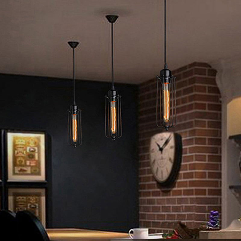 Lámpara colgante cilíndrica de hierro y vidrio contemporánea retro de 1 luz para comedor 