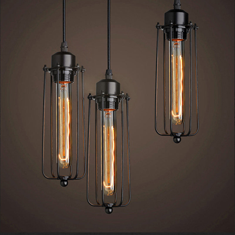 Lámpara colgante cilíndrica de hierro y vidrio contemporánea retro de 1 luz para comedor 