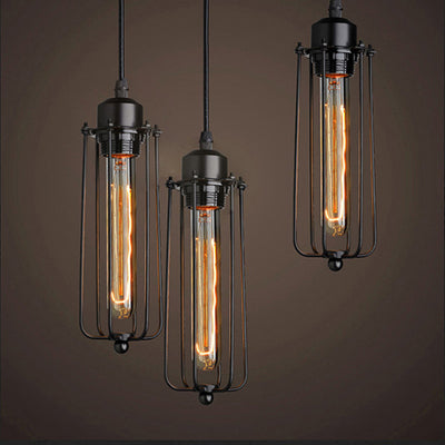 Suspension Luminaire Contemporain Rétro Cylindrique en Verre et Fer à 1 Lumière pour Salle à Manger 