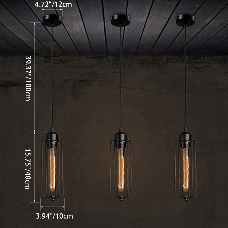 Lámpara colgante cilíndrica de hierro y vidrio contemporánea retro de 1 luz para comedor 