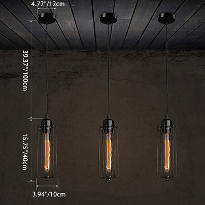 Suspension Luminaire Contemporain Rétro Cylindrique en Verre et Fer à 1 Lumière pour Salle à Manger 