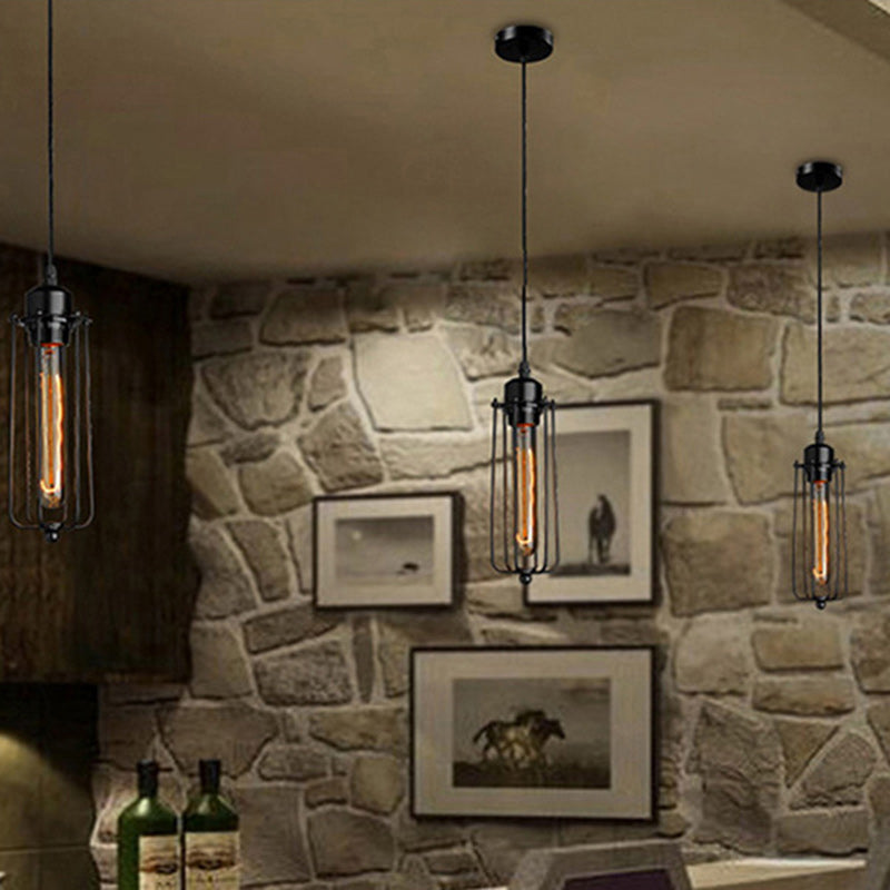 Lámpara colgante cilíndrica de hierro y vidrio contemporánea retro de 1 luz para comedor 