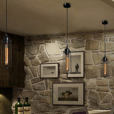 Suspension Luminaire Contemporain Rétro Cylindrique en Verre et Fer à 1 Lumière pour Salle à Manger 