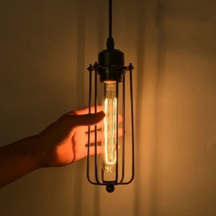 Lámpara colgante cilíndrica de hierro y vidrio contemporánea retro de 1 luz para comedor 