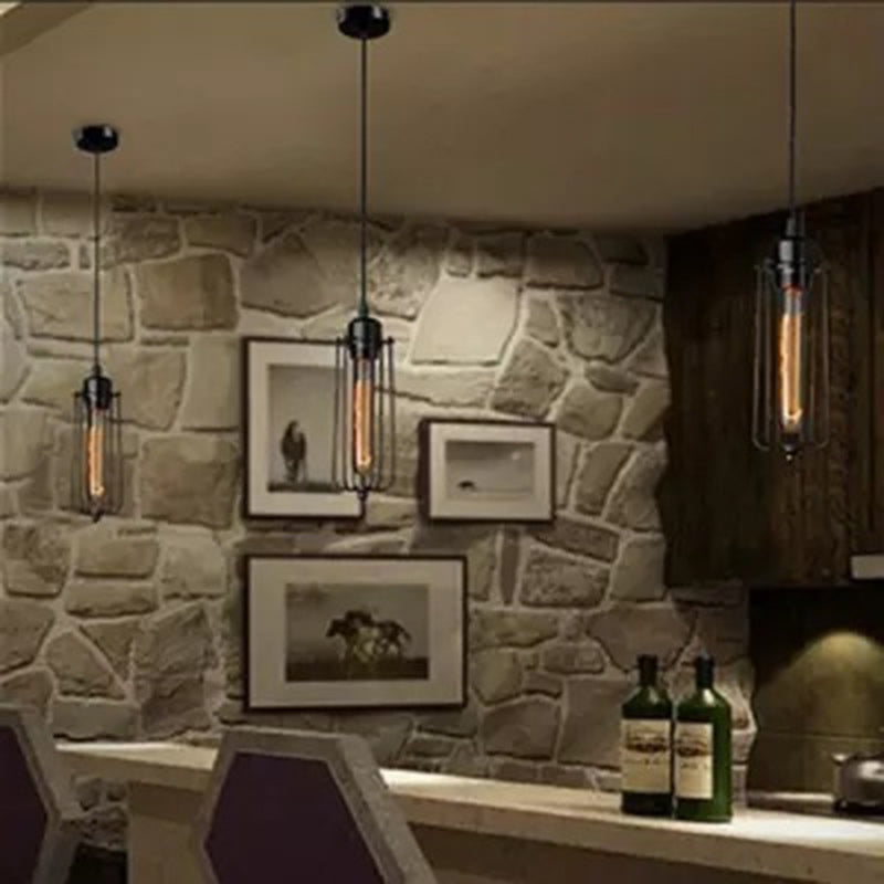 Lámpara colgante cilíndrica de hierro y vidrio contemporánea retro de 1 luz para comedor 