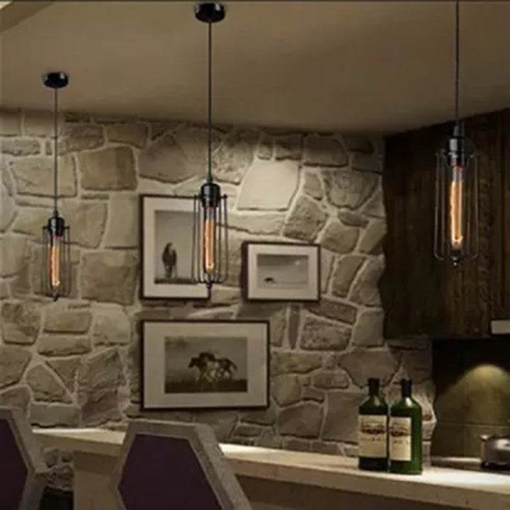 Lámpara colgante cilíndrica de hierro y vidrio contemporánea retro de 1 luz para comedor 