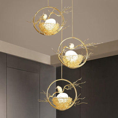 Nid d'oiseau créatif contemporain en aluminium et fer, suspension à 1 lumière pour salle à manger 