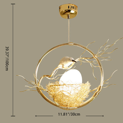 Nid d'oiseau créatif contemporain en aluminium et fer, suspension à 1 lumière pour salle à manger 