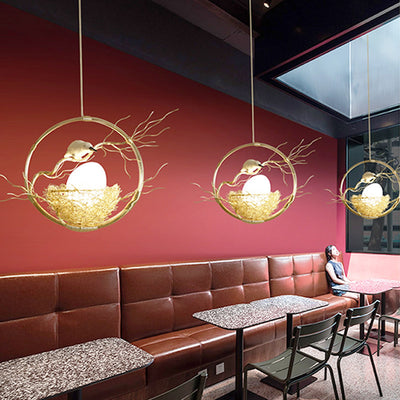 Nid d'oiseau créatif contemporain en aluminium et fer, suspension à 1 lumière pour salle à manger 
