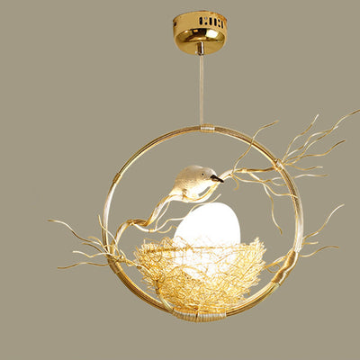 Nid d'oiseau créatif contemporain en aluminium et fer, suspension à 1 lumière pour salle à manger 