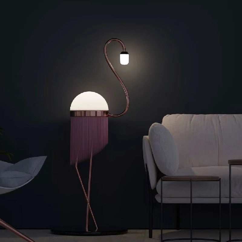 Modern Art Deco Iron PE Flamingo 1-Light Standing Floor Lamp For Living Room