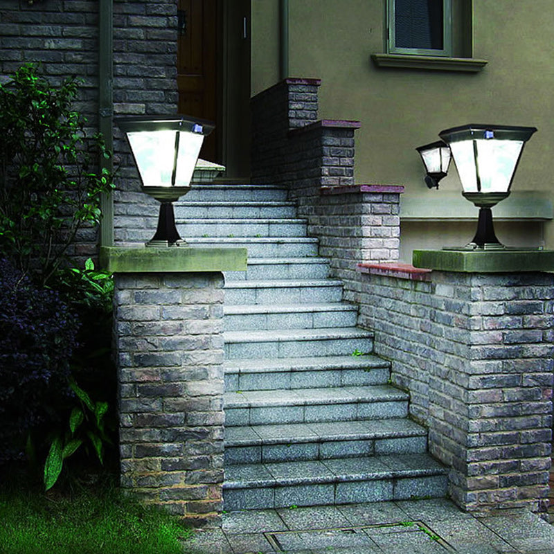 Contemporary Industrial Hexagonal Aluminum Glass Human Sensing LED Solar Outdoor Post Light For Garden