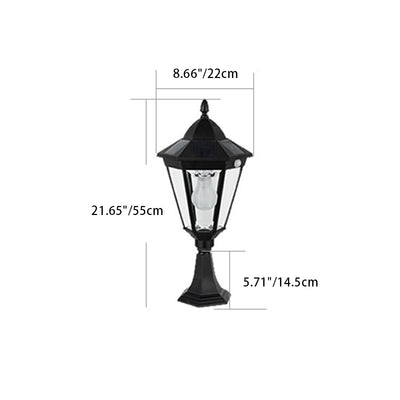 Contemporary Industrial Hexagonal Aluminum Glass Human Sensing LED Solar Outdoor Post Light For Garden