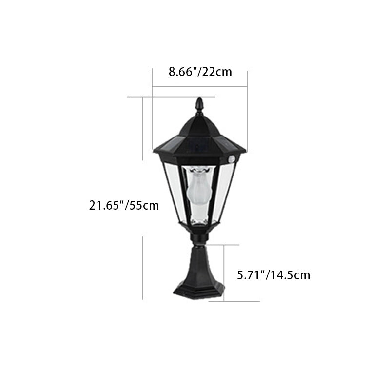 Contemporary Industrial Hexagonal Aluminum Glass Human Sensing LED Solar Outdoor Post Light For Garden