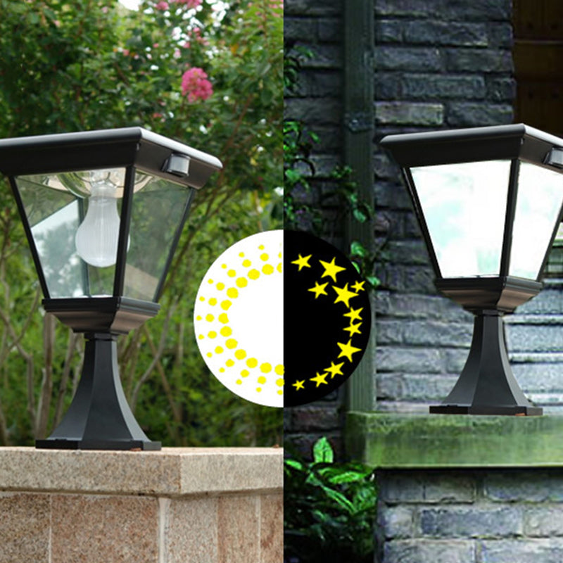 Contemporary Industrial Hexagonal Aluminum Glass Human Sensing LED Solar Outdoor Post Light For Garden