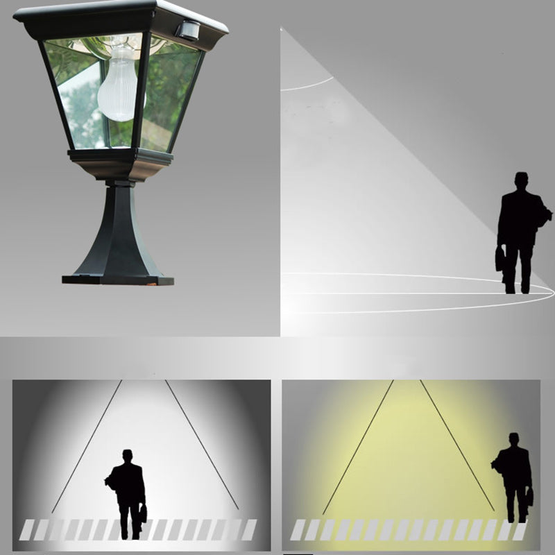 Contemporary Industrial Hexagonal Aluminum Glass Human Sensing LED Solar Outdoor Post Light For Garden