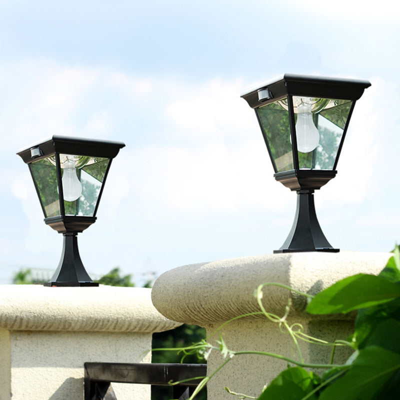 Contemporary Industrial Hexagonal Aluminum Glass Human Sensing LED Solar Outdoor Post Light For Garden