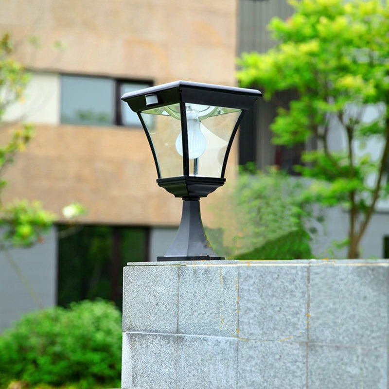 Contemporary Industrial Hexagonal Aluminum Glass Human Sensing LED Solar Outdoor Post Light For Garden
