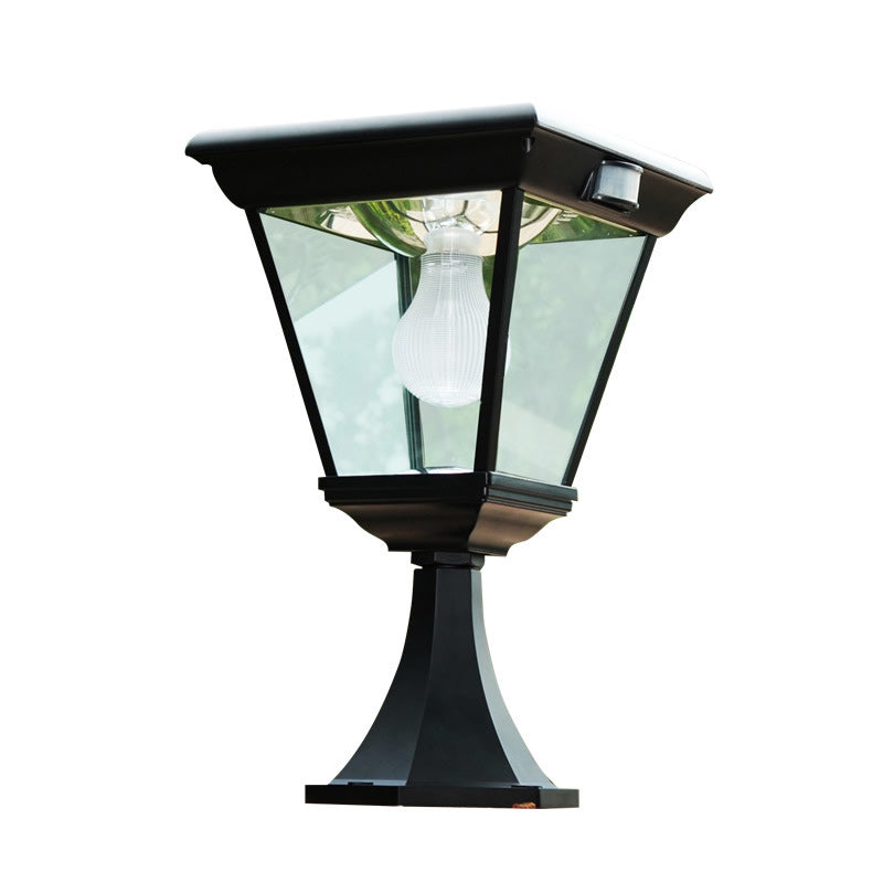 Contemporary Industrial Hexagonal Aluminum Glass Human Sensing LED Solar Outdoor Post Light For Garden