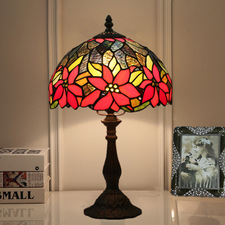 Lampe de table à 1 lumière avec dôme en vitrail Tournesol Tiffany traditionnel pour étude 