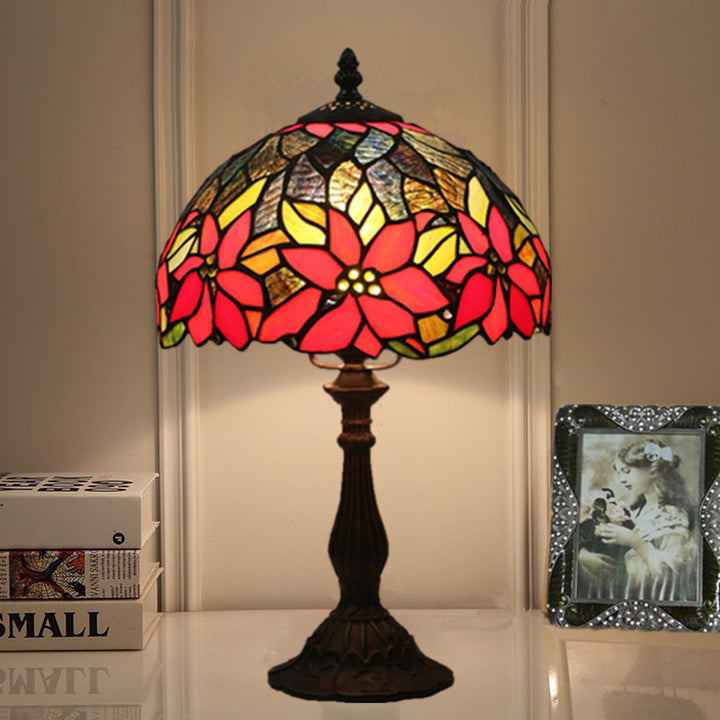 Lampe de table à 1 lumière avec dôme en vitrail Tournesol Tiffany traditionnel pour étude 