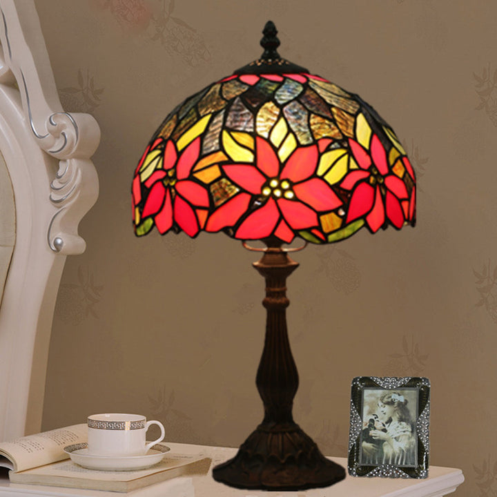 Lampe de table à 1 lumière avec dôme en vitrail Tournesol Tiffany traditionnel pour étude 