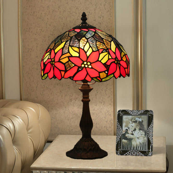 Lampe de table à 1 lumière avec dôme en vitrail Tournesol Tiffany traditionnel pour étude 